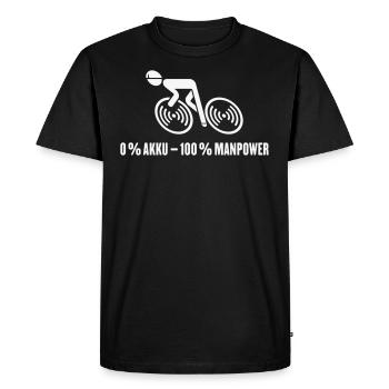 0 % Akku – 100 % Manpower (Fahrrad / Rennrad / W) - Männer Premium Bio T-Shirt - Schwarz - Vorne - Nico (187cm)