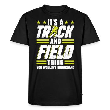 C’est un truc d’athlétisme - T-shirt Premium bio Homme - noir - Devant - Nico (187cm)