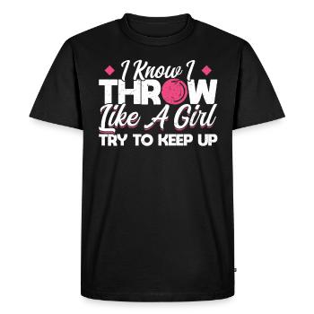 Je sais que je lance comme une fille - T-shirt Premium bio Homme - noir - Devant - Nico (187cm)