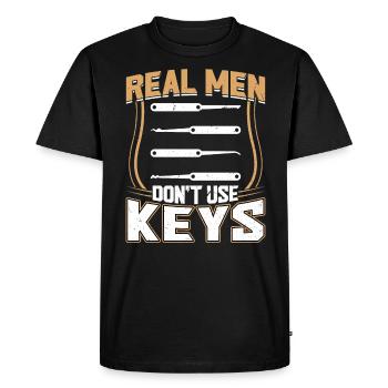 Les vrais hommes n’utilisent pas la serrure à clé - T-shirt Premium bio Homme - noir - Devant - Nico (187cm)