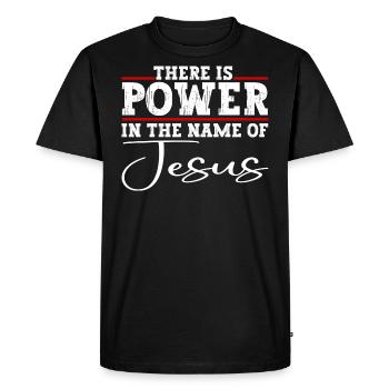 Il y a du pouvoir au nom de Jésus-Christ - T-shirt Premium bio Homme - noir - Devant - Nico (187cm)