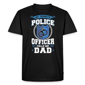 Mon policier préféré m’appelle Papa - T-shirt Premium bio Homme - noir - Devant - Nico (187cm)