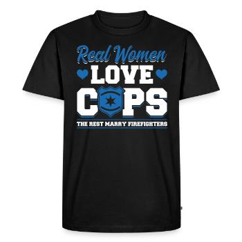 Real Women Love Policemen - Men's Premium Organic T-Shirt - black - Front - Nico (187cm)