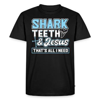 Dents de requin et Jésus - Chasseurs de fossiles - T-shirt Premium bio Homme - noir - Devant - Nico (187cm)
