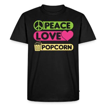 Peace Love Popcorn - Men's Premium Organic T-Shirt - black - Front - Nico (187cm)
