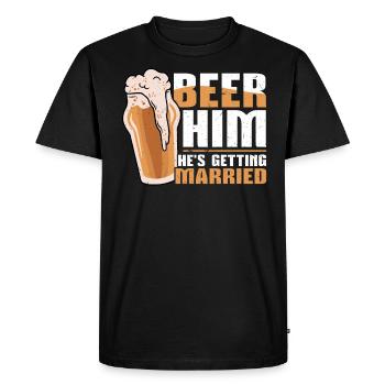 Beer Him - Il se marie - Enterrement de vie de garçon - T-shirt Premium bio Homme - noir - Devant - Nico (187cm)