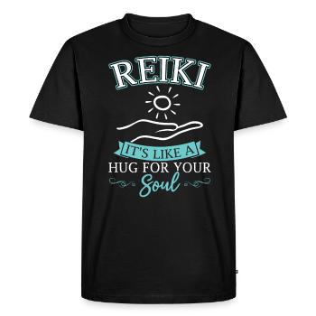 Reiki – C’est comme un câlin pour votre âme - T-shirt Premium bio Homme - noir - Devant - Nico (187cm)