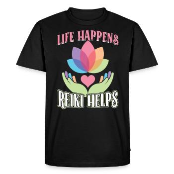 La vie passe – Le Reiki aide - T-shirt Premium bio Homme - noir - Devant - Nico (187cm)