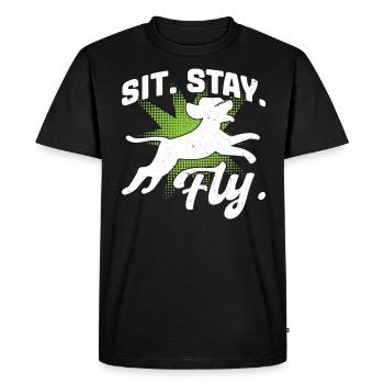 Asseyez-vous. Demeure. Mouche. - Plongée à quai - T-shirt Premium bio Homme - noir - Devant - Nico (187cm)