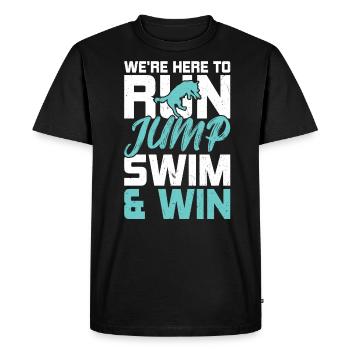 Nous sommes ici pour sauter, nager et gagner - T-shirt Premium bio Homme - noir - Devant - Nico (187cm)