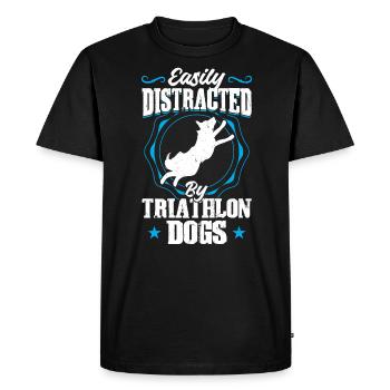 Facilement distrait par les chiens de triathlon - Dock Diving - T-shirt Premium bio Homme - noir - Devant - Nico (187cm)
