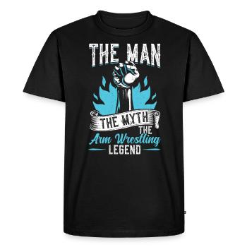 L’homme - Le mythe - La légende du bras de fer - T-shirt Premium bio Homme - noir - Devant - Nico (187cm)