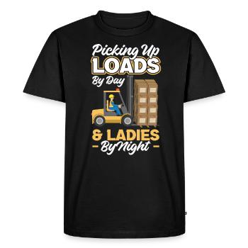 Ramasser des charges le jour et les dames la nuit - T-shirt Premium bio Homme - noir - Devant - Nico (187cm)