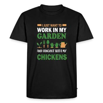 Travailler dans mon jardin Hangout avec mes poules - T-shirt Premium bio Homme - noir - Devant - Nico (187cm)