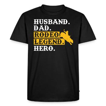 Mari. Papa. Légende du rodéo. Héros. - Cavalier de taureau - T-shirt Premium bio Homme - noir - Devant - Nico (187cm)