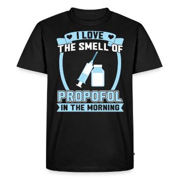 J’aime l’odeur du propofol le matin - T-shirt Premium bio Homme - noir - Devant - Nico (187cm)