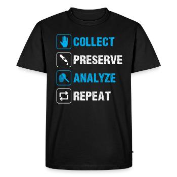 Collect. Preserve. Analyze. Repeat. - Men's Premium Organic T-Shirt - black - Front - Nico (187cm)
