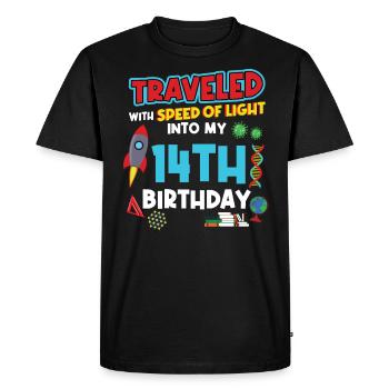 14. Anniversaire - Anniversaire de la science - T-shirt Premium bio Homme - noir - Devant - Nico (187cm)