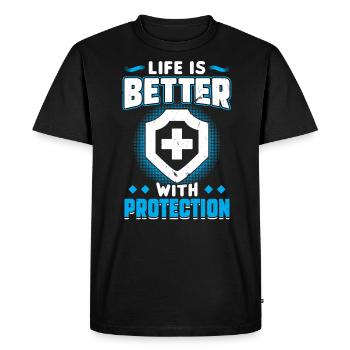 La vie est meilleure avec la protection - Agent d’assurance - T-shirt Premium bio Homme - noir - Devant - Nico (187cm)
