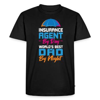 Agent d’assurance le jour - Le meilleur papa du monde la nuit - T-shirt Premium bio Homme - noir - Devant - Nico (187cm)