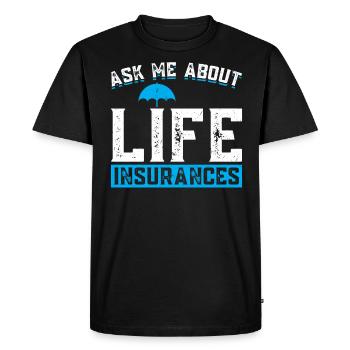 Posez-moi des questions sur les assurances vie - Agent d’assurance - T-shirt Premium bio Homme - noir - Devant - Nico (187cm)