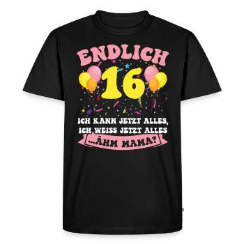 Endlich 16 - Ich kann jetzt alles - 16. Geburtstag - Männer Premium Bio T-Shirt - Schwarz - Vorne - Nico (187cm)