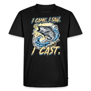 Je suis venu. J’ai vu. J’ai jeté. -Pêche - T-shirt Premium bio Homme - noir - Devant - Nico (187cm)