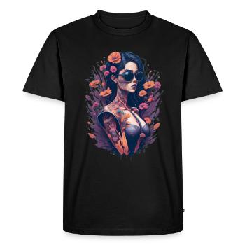 Tatouage - Fille, Fleur - T-shirt Premium bio Homme - noir - Devant - Nico (187cm)