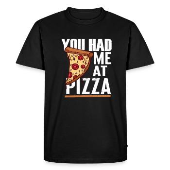 Tu m’as eu à la pizza - T-shirt Premium bio Homme - noir - Devant - Nico (187cm)