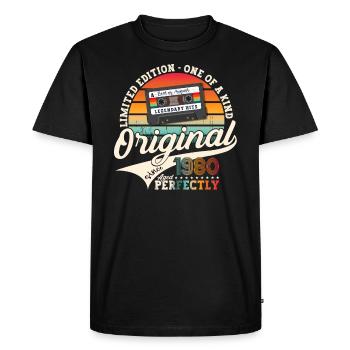 43rd Birthday Man August Vintage 1980 Cassette - T-shirt Premium bio Homme - noir - Devant - Nico (187cm)