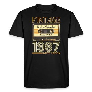 36e anniversaire septembre millésime 1987 cassette - T-shirt Premium bio Homme - noir - Devant - Nico (187cm)