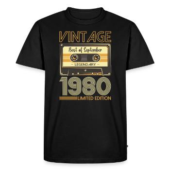 43e anniversaire septembre millésime 1980 cassette - T-shirt Premium bio Homme - noir - Devant - Nico (187cm)