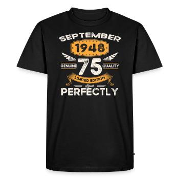 Millésime Septembre 1948 75ème Anniversaire Millésime - T-shirt Premium bio Homme - noir - Devant - Nico (187cm)