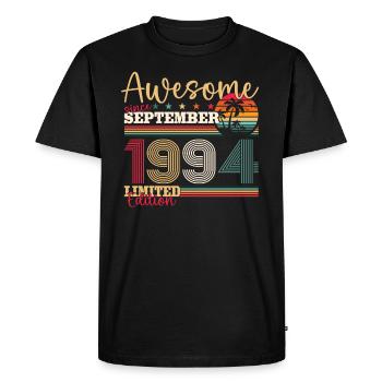29ème Anniversaire Septembre Millésime 1994 Génial - T-shirt Premium bio Homme - noir - Devant - Nico (187cm)