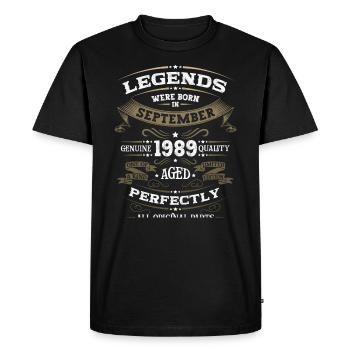 34ème anniversaire Légendaire Septembre Millésime 1989 - T-shirt Premium bio Homme - noir - Devant - Nico (187cm)