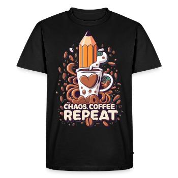 Le cycle créatif - Chaos Coffee Repeat - T-shirt Premium bio Homme - noir - Devant - Nico (187cm)