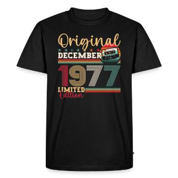 46e anniversaire Cassette décembre Vintage 1977 - T-shirt Premium bio Homme - noir - Devant - Nico (187cm)