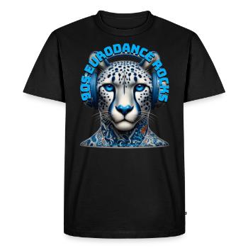 90S EURODANCE ROCKS - Cool Cheetah with Headphones - Men's Premium Organic T-Shirt - black - Front - Nico (187cm)