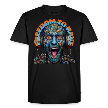 FREEDOM TO RAVE - Crazy Dude with Headphones! - Men's Premium Organic T-Shirt - black - Front - Nico (187cm)