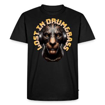 LOST IN DRUM&BASS – Cool Lion/Leo with Headphones! - Men's Premium Organic T-Shirt - black - Front - Nico (187cm)