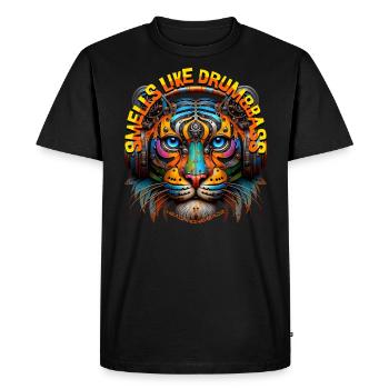 SMELLS LIKE DRUM&BASS - Cool Tiger with Headphones - Men's Premium Organic T-Shirt - black - Front - Nico (187cm)