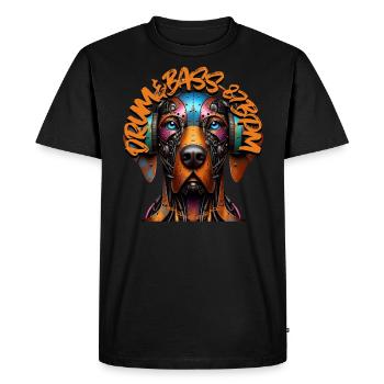 DRUM&BASS 87BPM - Cute Dog with Headphones! - Men's Premium Organic T-Shirt - black - Front - Nico (187cm)