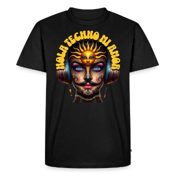 HOLA TECHNO MI AMOR - Cool Human with Headphones! - Men's Premium Organic T-Shirt - black - Front - Nico (187cm)
