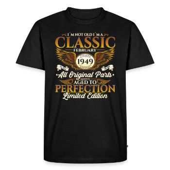 75e anniversaire Vintage Février Millésime 1949 - T-shirt Premium bio Homme - noir - Devant - Nico (187cm)