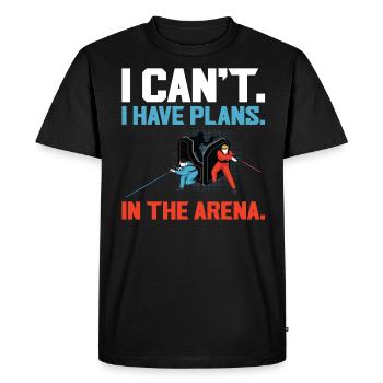 Je ne peux pas. J’ai des projets. Dans l’arène. - Laser tag (Laser tag) - T-shirt Premium bio Homme - noir - Devant - Nico (187cm)