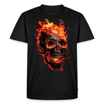 Crâne Flammes Crâne Feu Squelette Motard - T-shirt Premium bio Homme - noir - Devant - Nico (187cm)