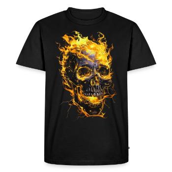 Skull Flames Skull Fire Skeleton Biker - Men's Premium Organic T-Shirt - black - Front - Nico (187cm)