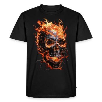 Skull Flames Skull Fire Skeleton Biker - Men's Premium Organic T-Shirt - black - Front - Nico (187cm)