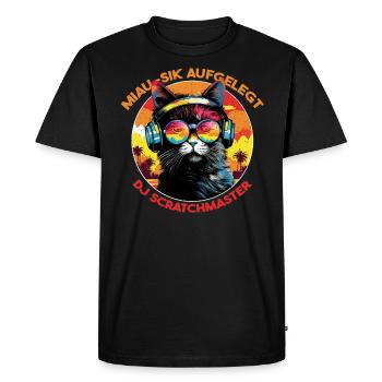 Cat, DJ Cat, Animal Lover, Gift, Music - Men's Premium Organic T-Shirt - black - Front - Nico (187cm)