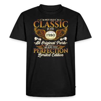 Classique Juin 1980 Millésime 1980 Anniversaire 1980 - T-shirt Premium bio Homme - noir - Devant - Nico (187cm)